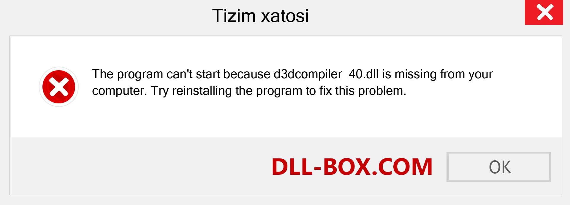 d3dcompiler_40.dll fayli yo'qolganmi?. Windows 7, 8, 10 uchun yuklab olish - Windowsda d3dcompiler_40 dll etishmayotgan xatoni tuzating, rasmlar, rasmlar